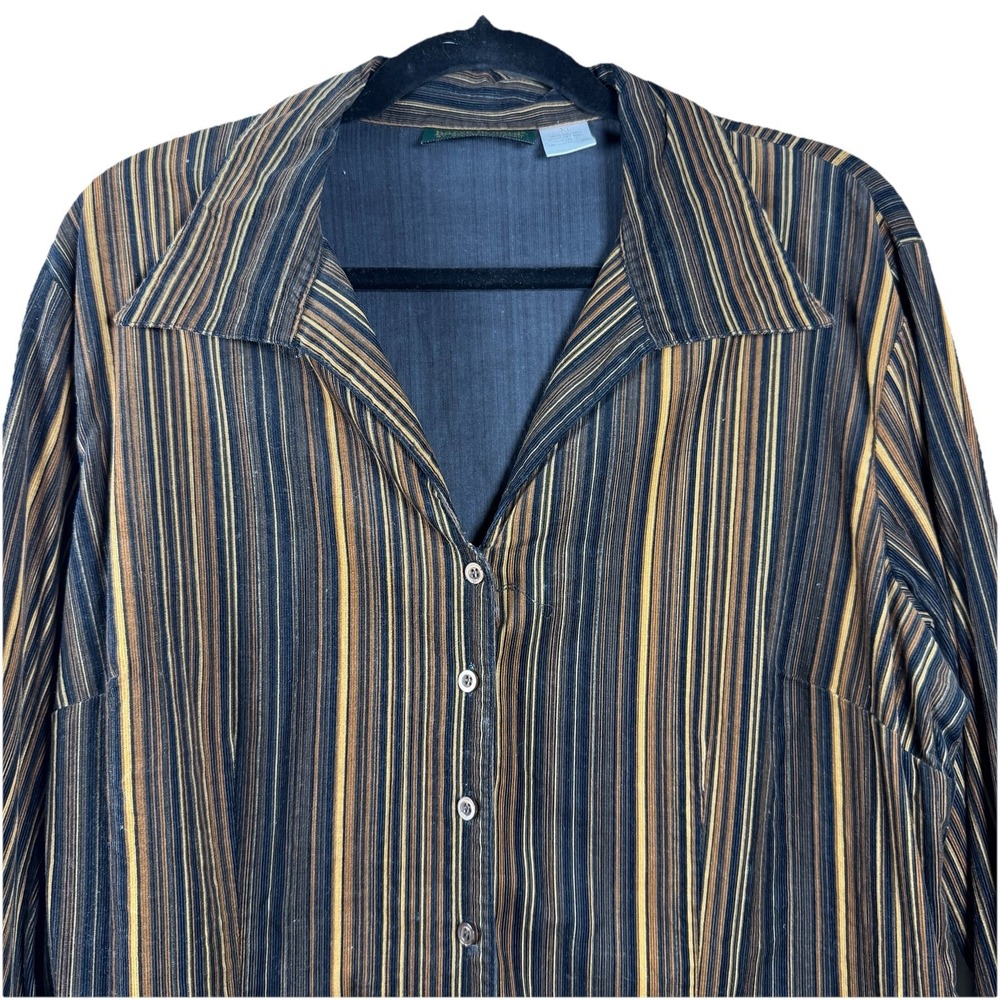 VTG Harve Bernard Brown Striped Shirt Button Up XL Cottagecore Boho Retro Office